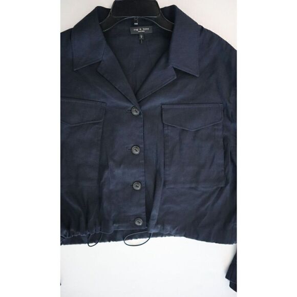 Rag & Bone Women's Sz L Black Cotton Blend Button Down Collared Jacket $585 - Picture 3 of 7